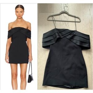 Anine Bing MEDIUM Black Mini Dress NEW w tags $450 Off Shoulder Crepe Cocktail